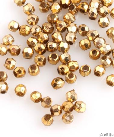 Akril gyöngy, aranyszínű, fazettált gömb forma, 0.4 cm