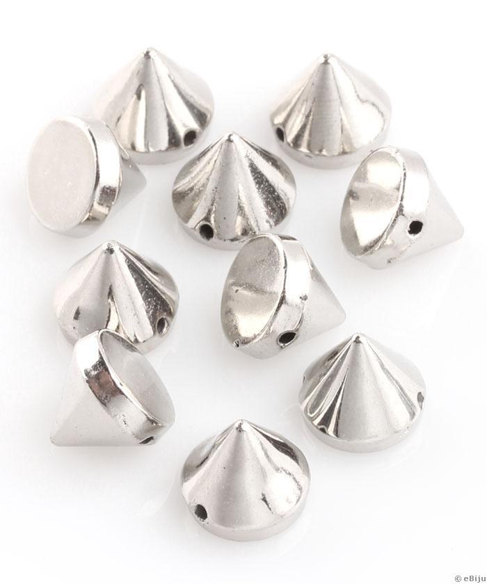 Akril gyöngy, ezüstszínű, kúp forma, 1 x 0.9 mm