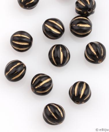 Akril gyöngy, fekete-aranyszínű, gömb forma, 0.8 cm