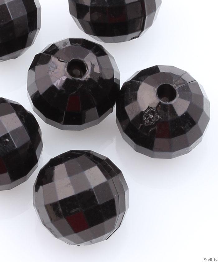 Akril gyöngy, fekete, gömb forma, 1.4 cm