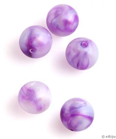 Akril gyöngy, lila-fehér, gömb forma, 1.6 cm