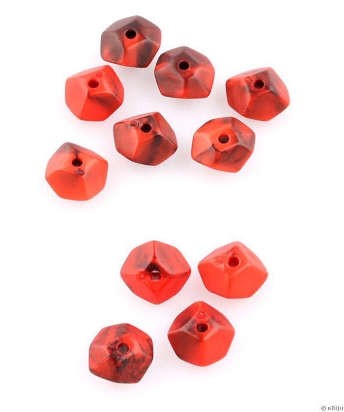 Akril gyöngy, piros-fekete, dodekaéder forma, 1.2 x 0.6 cm
