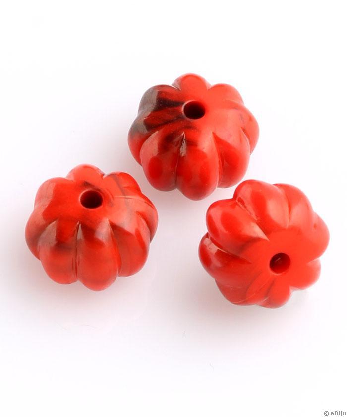 Akril gyöngy, piros-fekete, virág forma, 1.3 x 0.8 cm