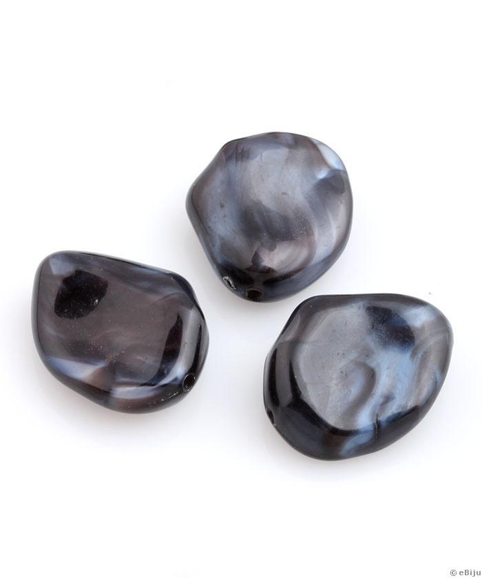 Akril gyöngy, sötétkék-fekete, szabálytalan forma, 1.9 x 2.3 cm
