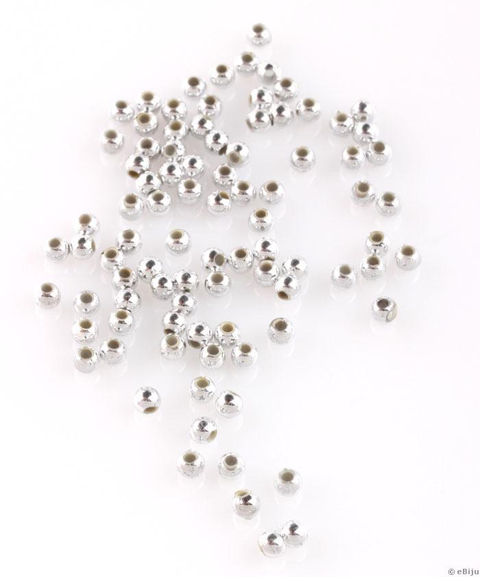 Akril gyöngy, világos ezüstszínű, gömb forma, 0.3 cm