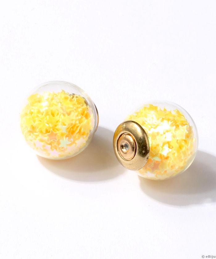 Aranyszínű bross tű alap, aranyszínű csillagos üveggömb, 5.5 cm