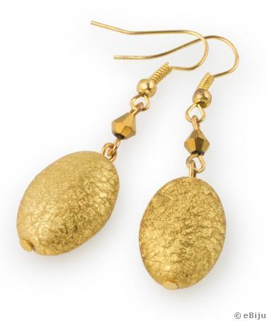 Aranyszínű fülbevaló ovális, textúrált elemmel és kistállyal
