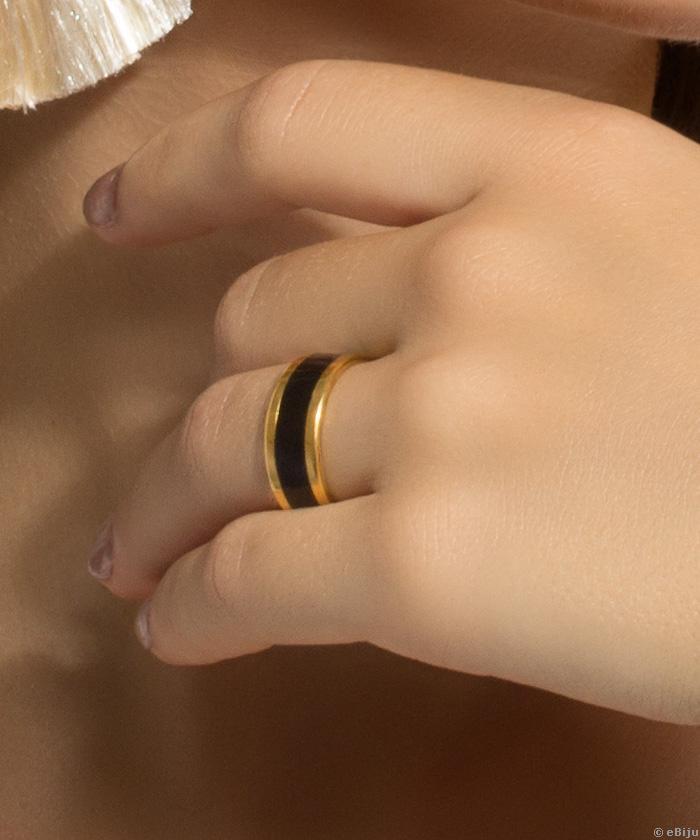 Aranyszínű nemesacél gyűrű, fekete sávval