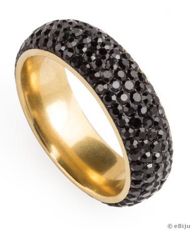 Aranyszínű rozsdamentes acél gyűrű, shamballa típusú kristályokkal