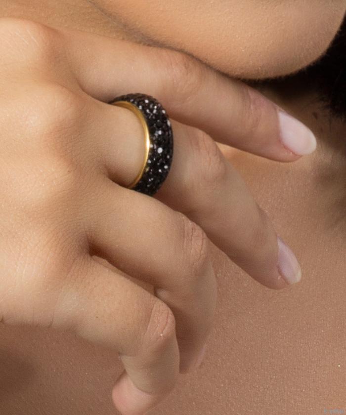 Aranyszínű rozsdamentes acél gyűrű, shamballa típusú kristályokkal