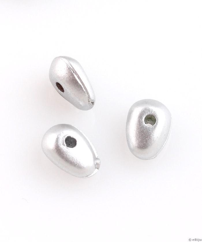 Asszimetrikus, ovális formájú akril gyöngy, ezüstszínű, 0.7 x 0.5 cm