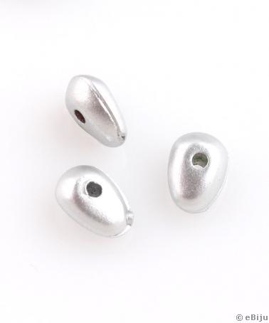 Asszimetrikus, ovális formájú akril gyöngy, ezüstszínű, 0.7 x 0.5 cm