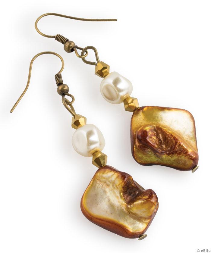 Barna-aranyszínű gyöngyház fülbevaló