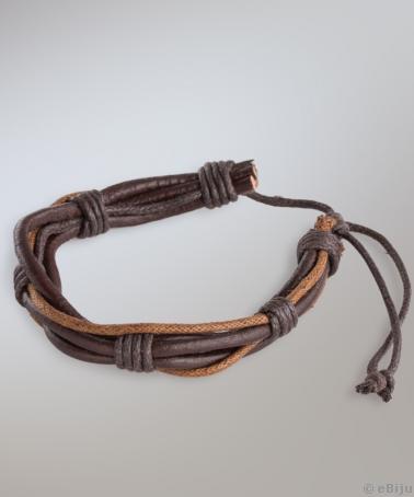Barna karkötő természetes bőrből és textil fonalból