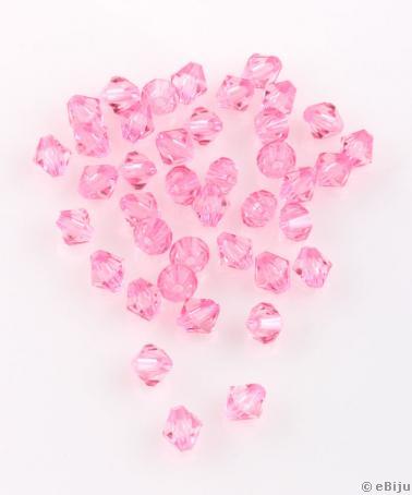 Bikónikus akril gyöngy, rózsaszín, 0.6 cm