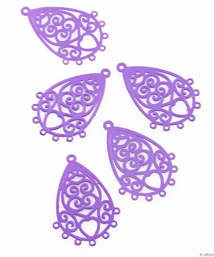 Chandelier függő dísz, lila fém, csepp forma, 2.4 x 2 cm