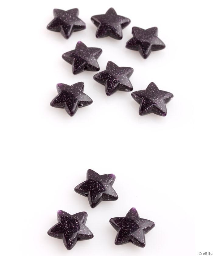 Csillag akril gyöngy, sötétlila csillámokkal, 1.4 cm