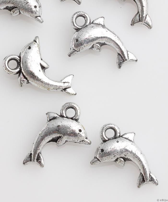 Delfin függő dísz, ezüstszínű akril, 1.3 x 2 cm