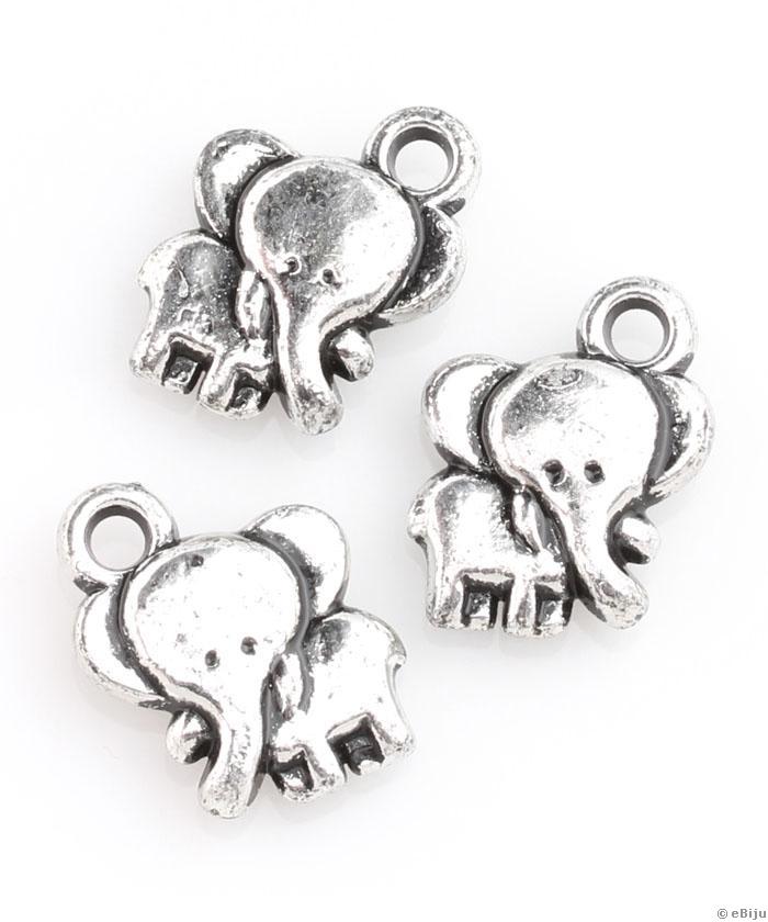 Elefánt függő dísz, antikolt ezüstszínű akril, 1.6 x 2 cm