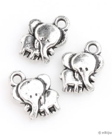 Elefánt függő dísz, antikolt ezüstszínű akril, 1.6 x 2 cm