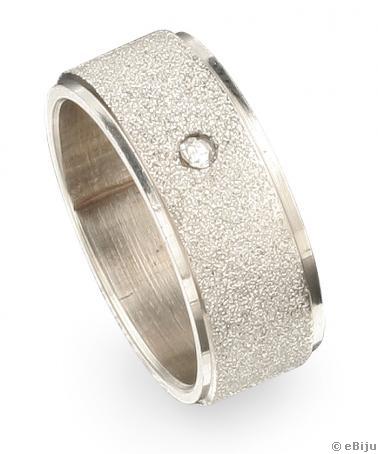 Ezüstszínű nemesacél karikagyűrű típusú gyűrű, fehér kristállyal