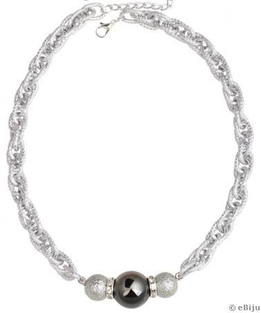 Ezüstszínű nyaklánc, gunmetal és ezüstszínű üveggyöngyökkel