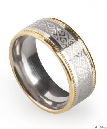 Ezüstszínű rozsdamentes acél gyűrű, perzsa mintával