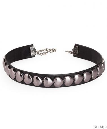 Fekete choker, gunmetal színű akril szívecskékkel