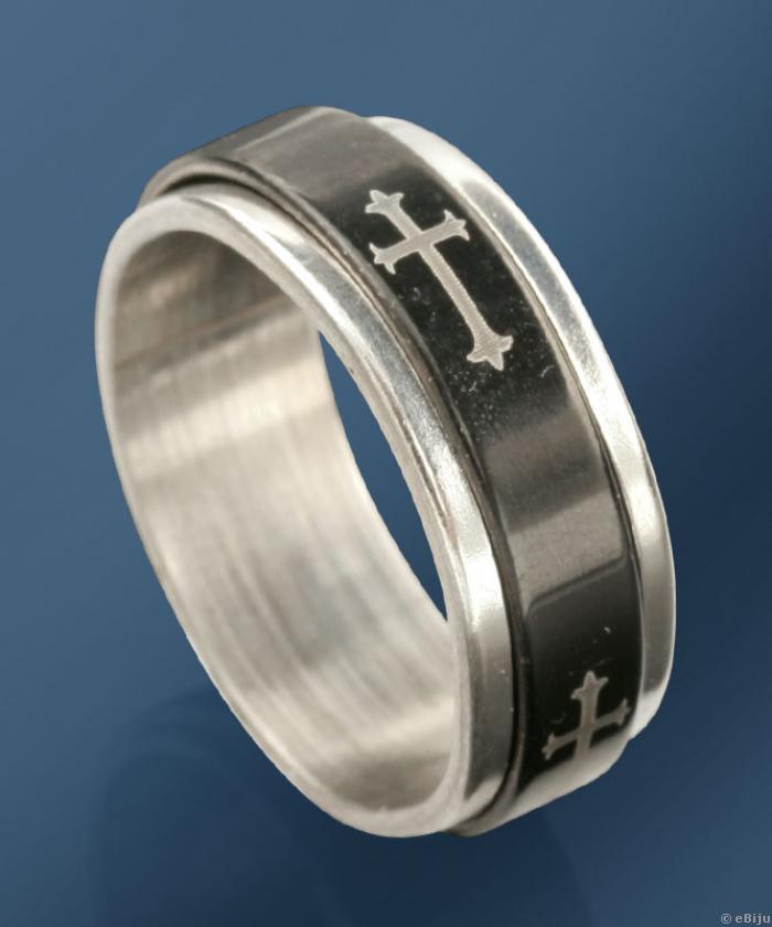 Fekete - ezüstszínű antistressz gyűrű kereszttel, rozsdamentes acél (20