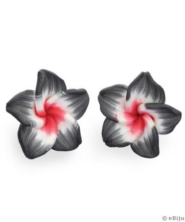 Fekete-fehér-piros virág fülbevaló fimoból