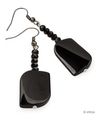 Fekete onix fülbevaló dekoratív elemmel és kristályokkal