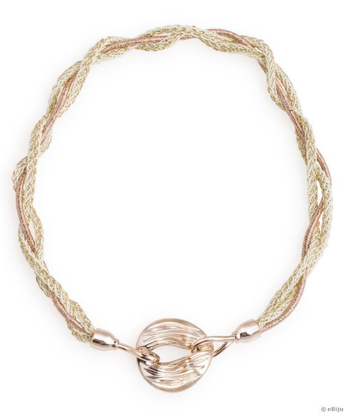 Fonott nyakék, aranyszínű textúrált medállal és kampós zárral