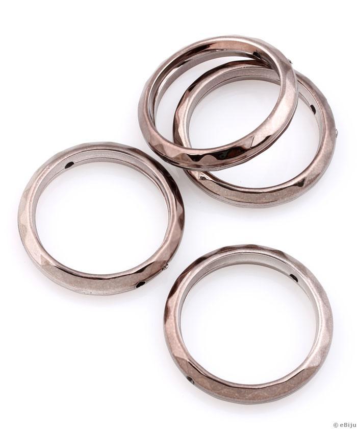 Gyűrű formájú akril gyöngy, fazettált, gunmetal, 3.8 cm