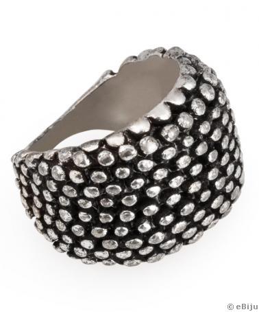 Gyűrű, stilizaált korall, ezüstszínű fém feketével