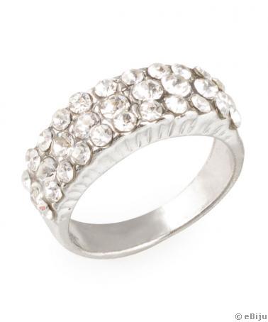 Háromsoros fehér kristályos, ezüstszínű gyűrű