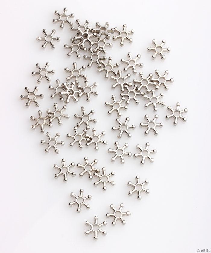 Hópehely távtartó gyöngy, ezüstszínű akril, 1 cm