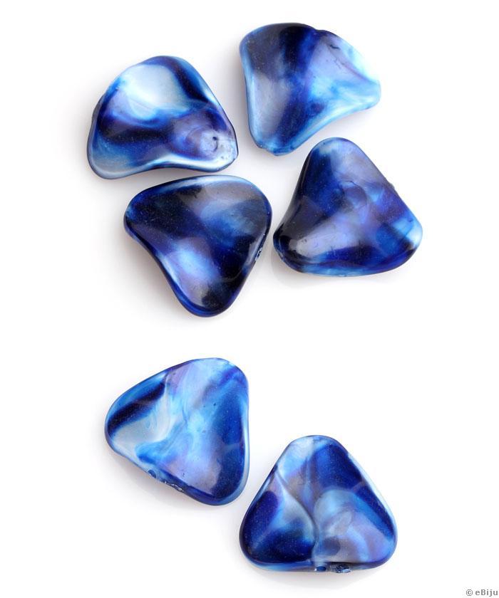 Hullámos, háromszögű akril gyöngy, kék és fehér, 2.5 cm
