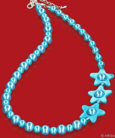 Kék, csillag alakú gyöngyház nyaklánc üveggyöngyökkel