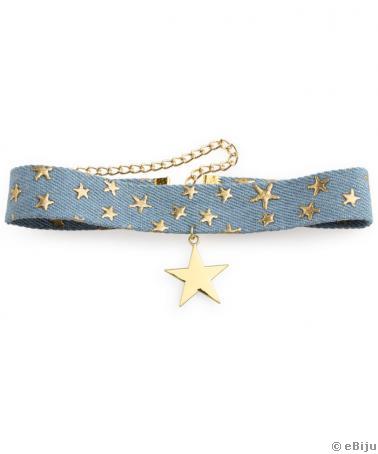 Kék farmeranyagból készült choker nyakék, csillag mintákkal és medállal