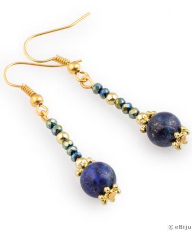 Lapis lazuli köves fülbevaló, kristályokkal