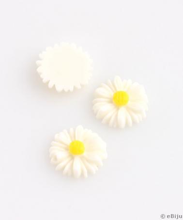 Margaréta virág cabochon, fehér és sárga, 1.3 cm