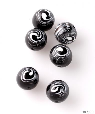 Műgyanta gyöngy, fekete-fehér, gömb forma, 1.4 cm