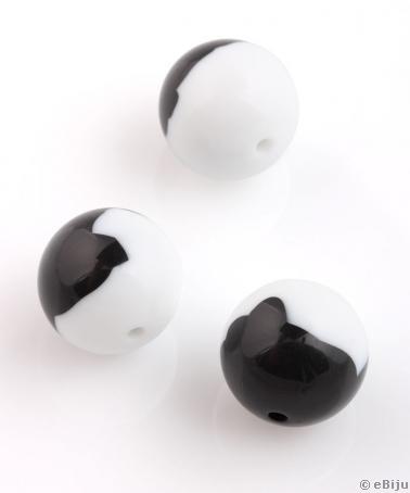 Műgyanta gyöngy, fekete-fehér, gömb forma, 1.9 cm