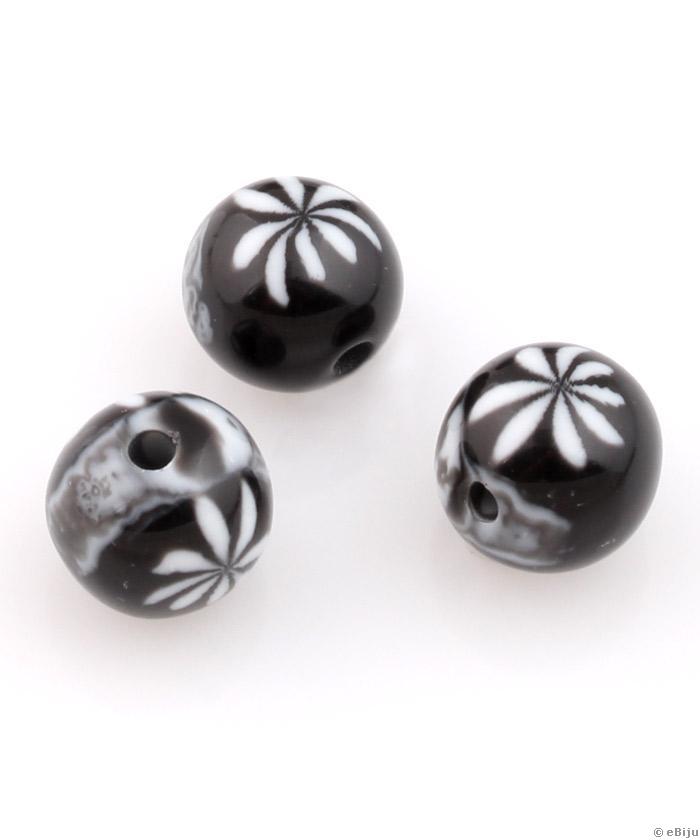 Műgyanta gyöngy, fekete-fehér millefiori, gömb forma, 1.1 cm