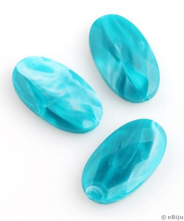Ovális akril gyöngy, kék, 3.3 x 1.9 cm