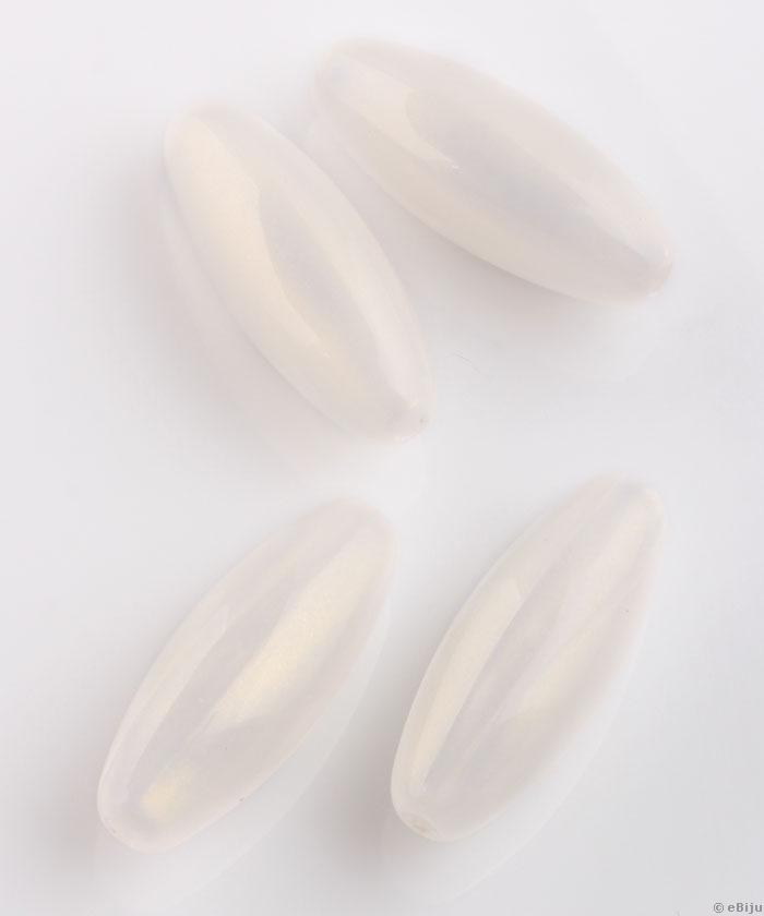 Ovális akril gyöngy, opálfehér, 1.2 x 3.1 cm