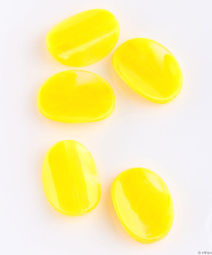 Ovális, hajlítot akril gyöngy, sárga, 2.1 x 3 cm