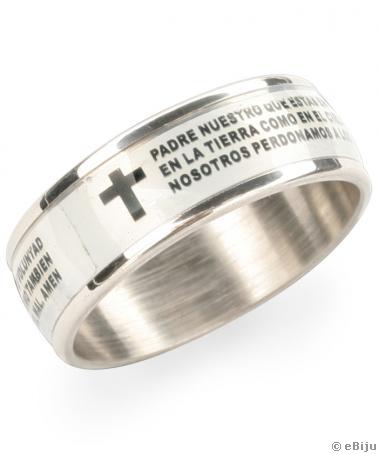 Padre Nuestro feliratos rozsdamentes acél gyűrű, fehér