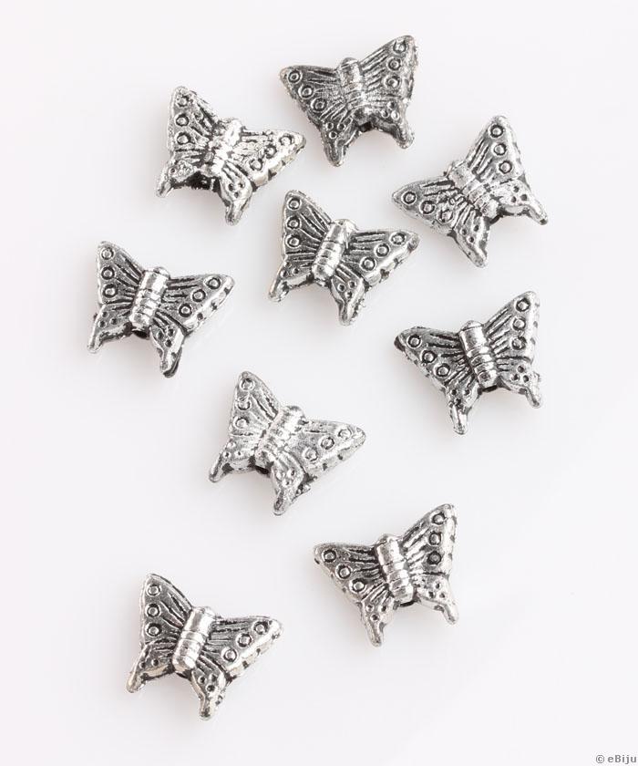 Pillangó akril gyöngy, antikolt ezüstszínű, 1.5 x 1.2 cm