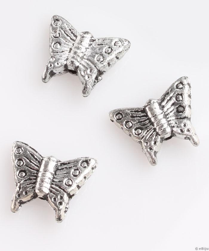 Pillangó akril gyöngy, antikolt ezüstszínű, 1.5 x 1.2 cm